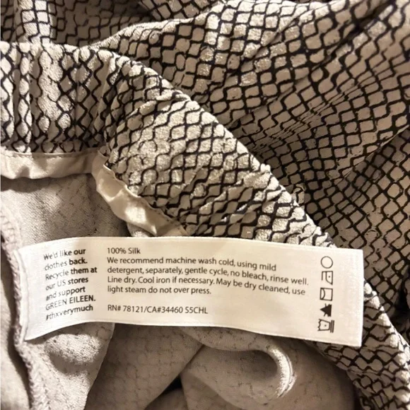 Eileen Fisher Silk Gray and Beige Elastic-Waist Full-Length Pant Large - Picture 7 of 13